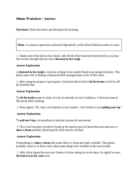 Idioms Worksheet Answers PDF Worksheets Library