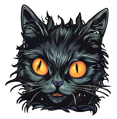 Design De Etiqueta De Halloween De Gato Assustador PNG Pintar Dia