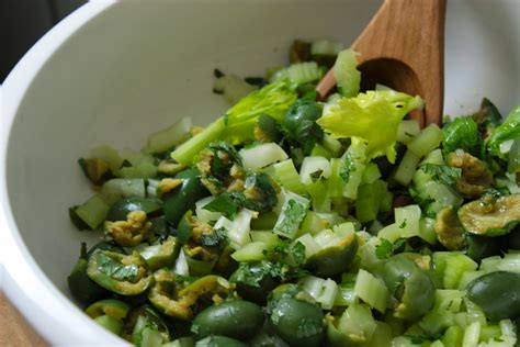 Crushed Green Olive Salad With Celery And Mint Big Sis Little Dish