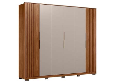 Guarda Roupa Casal Ripado Atrice Portas Nogueira Nude Prime TX Pés Demóbile Demartêz em