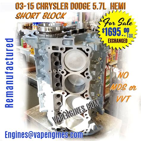 Remanufactured Chrysler Jeep Dodge 5 7l Short Block Engine For Sale