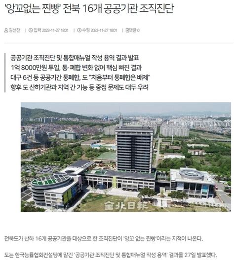 오늘의 전북 뉴스 브리핑 전북도 산하기관들 구조조정 무풍지대‘ 부채 눈덩이‘군산조선소 직원 통근비까지 지자체 지원