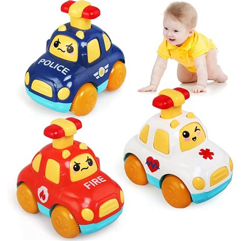 PEACNNG Cartoon Wind up Cars, Baby Toy Cars for 1 Year Old Boy Gifts Press and Go Toddler Toy ...