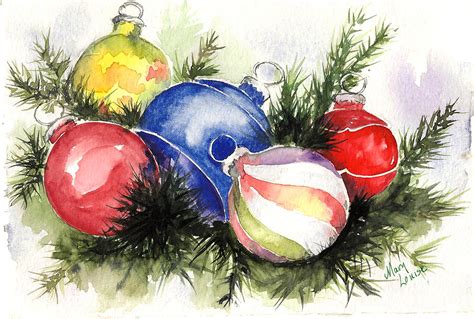 christmas ornaments  pine painting  mary louise newton fine art