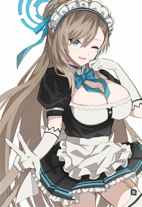 Safebooru 1girl Absurdres Apron Asuna Blue Archive Bangs Between Breasts Black Dress Blue