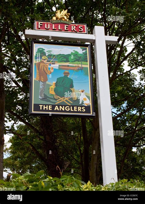 The Anglers Public House Sign Teddington Lock Next To Teddington Studio