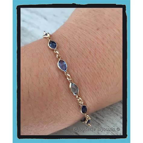 Bracelet cristal De Swarovski couleur Bleu Plaqué Or 18 Carats Bijoux Femme