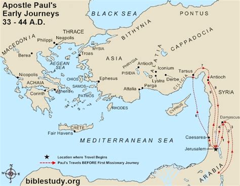 Apostle Paul's Early Journeys Large Map