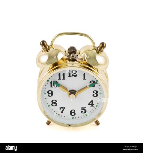 Golden Mechanical Alarm Clock Isolated Stock Photo Alamy