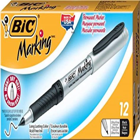 Bic Marking Permanent Marker Ultra Fine Point Black 12 Count