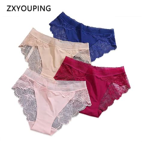 Hot Women Panties Lace Underwear Breathable Sexy Briefs Seamless Panties Soft Ice Silk Underwear