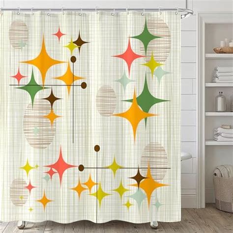 Amazon Modern Mid Century Shower Curtain Retro Geometric Colorful