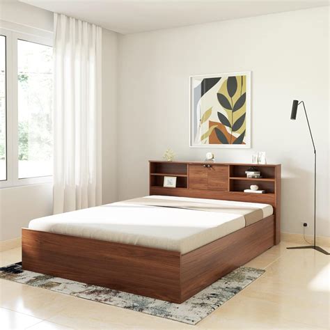 Amazon Brand Solimo Vernon Engineered Wood Queen Size Bed With Storage Asian Walnut Amazon