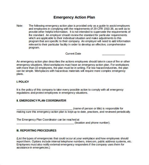 Printable Osha Emergency Action Plan Template