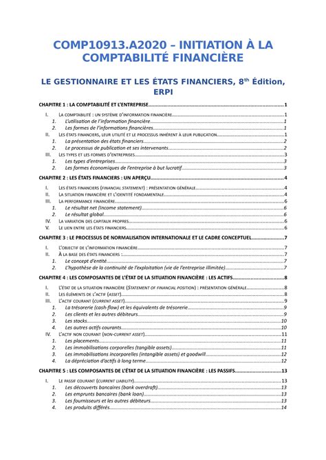 Cours COMP10913 COMP10913 INITIATION À LA COMPTABILITÉ FINANCIÈRE