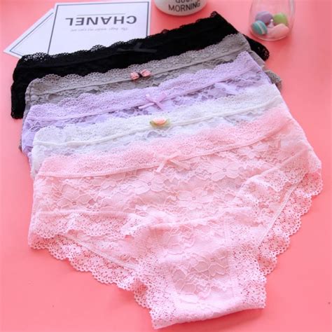 1 Pcs 7 Styles Women Sexy Hollow Lace Bowknot Polyester Briefs