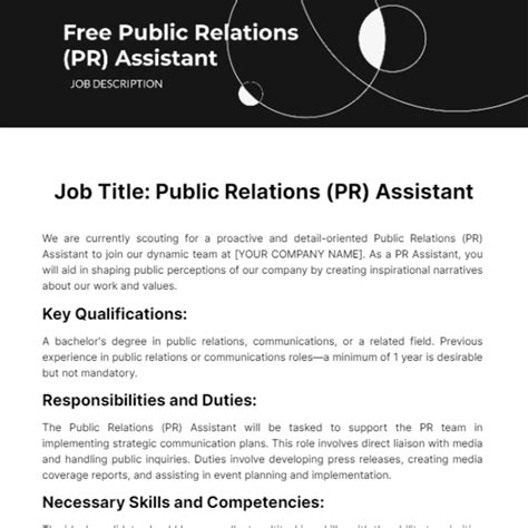 Free Public Relations Pr Assistant Job Description Template Edit