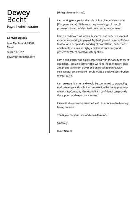 Payroll Administrator Cover Letter Examples Template Tips