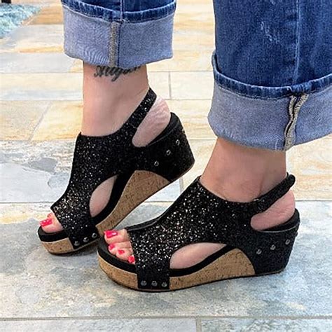 black wedges sandals for women 9