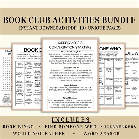 Printable Book Club Activity Guide Book Club Icebreakers And Games Bundle Download Fun Reading