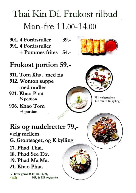 Thai Kin Di Thai Restaurant Og Take Away Valby Dagens Menu