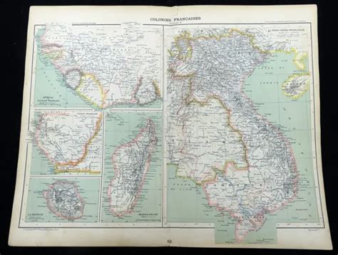 ANTIQUE MAP OF The French Empire Colonies Colonial Territory Overseas ...