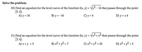 Solved Find An Equation For The Level Curve Of The Function