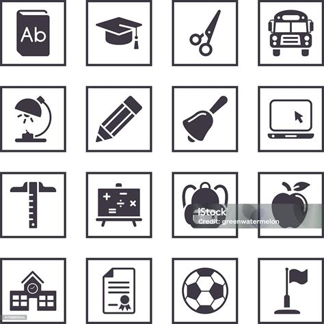 Illustrated Icons Depicting School Symbols Stock Illustration