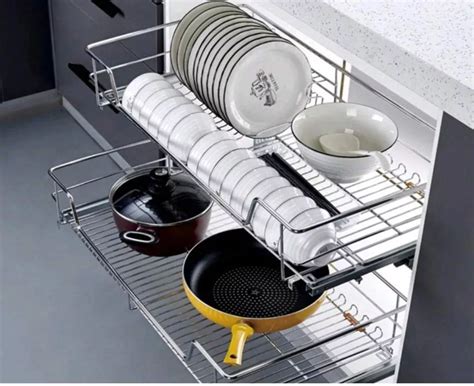 2 In 1 Kitchen Pull Out Basket 304 Stainless Dish Rack And Plain Basket