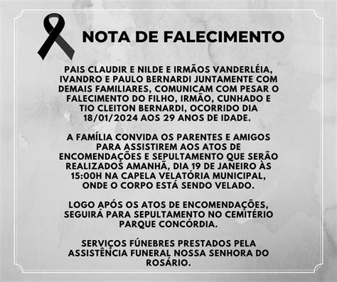 Nota De Falecimento Dia Atual Fm