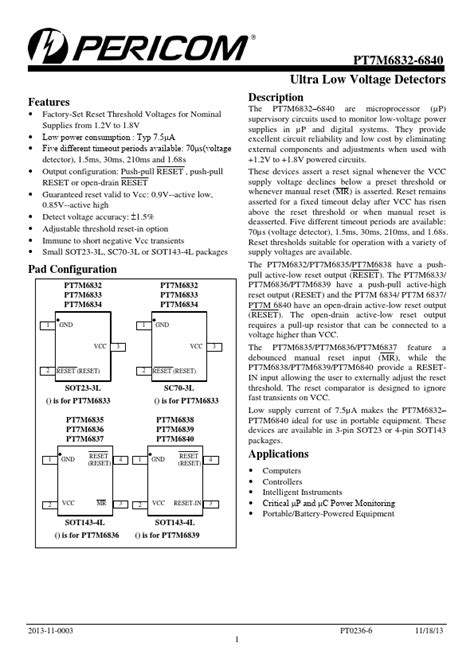 Pt7m6840 Pericom Semiconductor Corporation Detectors Hoja De Datos