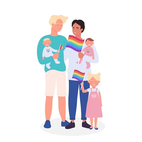 Feliz Casal Gay Tr S Filhos Adotivos Vetor Premium