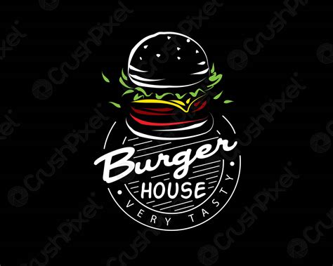 Hand Drawn Vector Burger Logo On Black Background Stock Vector