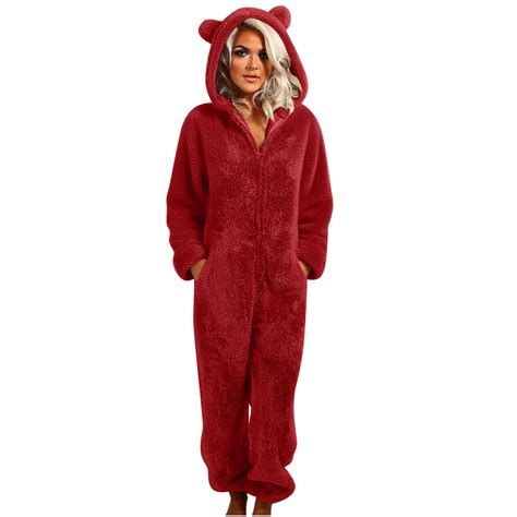 Ruimatai Women's Fleece Hooded Jumpsuit Pajamas with Zipper Front and