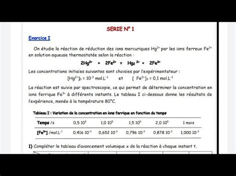 la cinétique chimique et catalyse SMC S5 correction de TD1 exercice 1