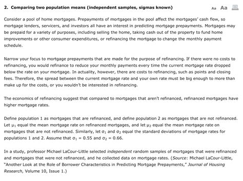 Solved Comparing Two Population Means Independent Samples Sigmas