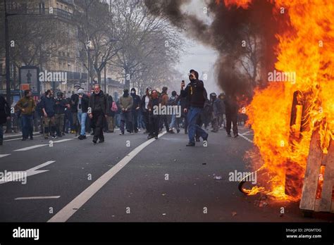 March Paris Ile De France France Garbage Burns During