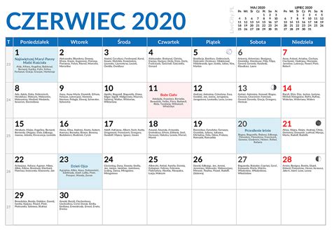 Kalendarz Czerwiec 2020 Kalendarz Czerwca