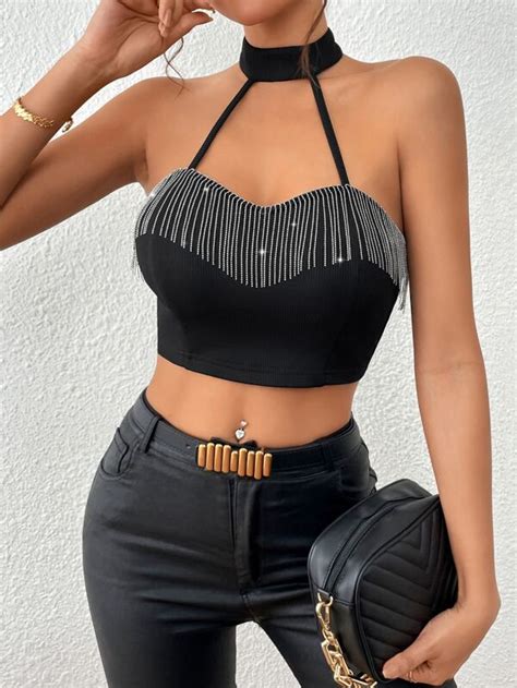 Shein Bae Fringe Trim Halter Top Shein Usa