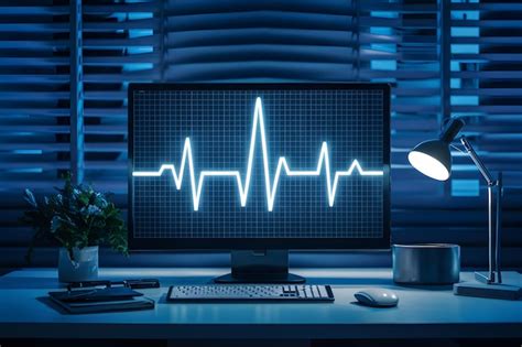 Premium Photo Glowing Blue Pulse Trace On Computer Monitor Symbolizes Healthy Heartbeat