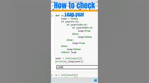 How To Check 🔥 Leap Year 🧡 In Python 💻☑️ Coding Python Shorts Trending Programmer