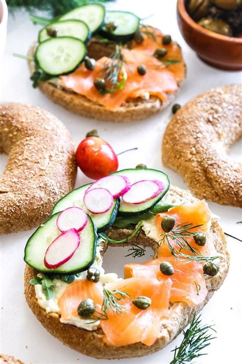 Smoked Salmon Bagels With Cream Cheese Dill Capers And All The