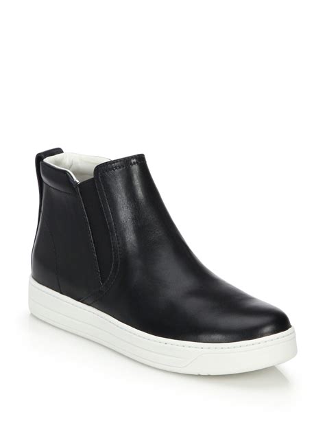 Prada High Top Leather Skate Sneakers In Black White Black Lyst