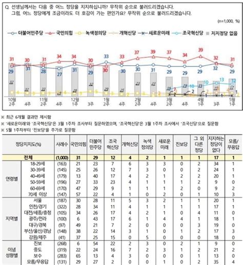 Nbs 정당 지지율 국민의힘 31 민주당 29 조국혁신당 12 노스경기뉴스