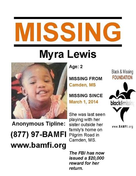 3 1 2014 Myra Lewis Age 2 Is Missing From Camden Mississippi