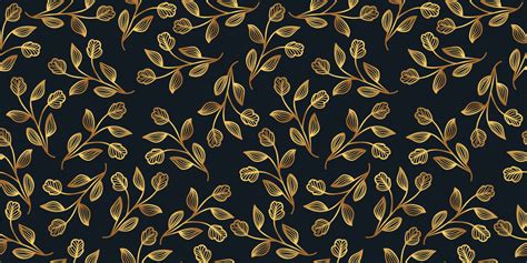 Gold Flower Pattern with Hand Drawn Style. Seamless Exotic Floral ...