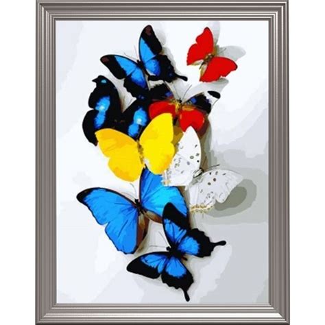 Broderie Diamant Papillons Bleus Jaunes Et Rouges Animaux Lartera