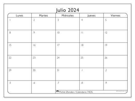 Calendario Julio De 2024 Para Imprimir “62ds” Michel Zbinden Cl