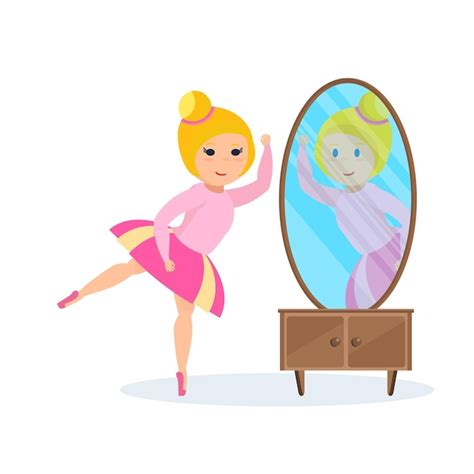 Premium Vector | Girl in dress looks in mirror presents herself ballet dancer