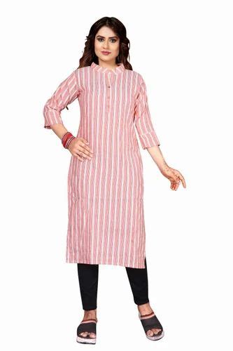 Straight Ladies 3 4th Sleeve Cotton Kurtis Wash Care Machine Wash At